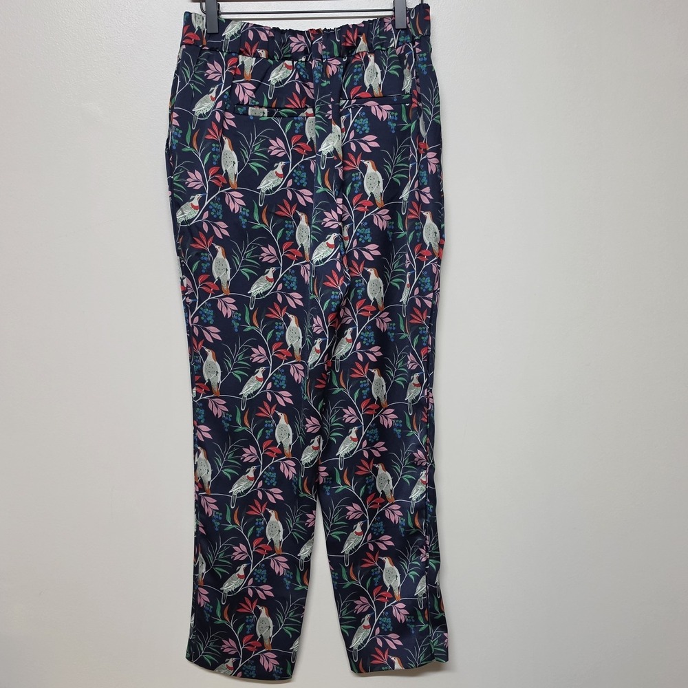 Boden Ludlow Pull On Satin Trousers Womens US 8 Bird Print Cropped Navy - Picture 6 of 11